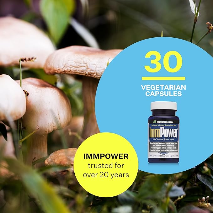 American BioSciences ImmPower AHCC Supplement Vegetarian Capsules Enhanced Immune Support Natural Killer Cell Activity and Cytokine Production 500 milligrams per Capsule (30 Count)
