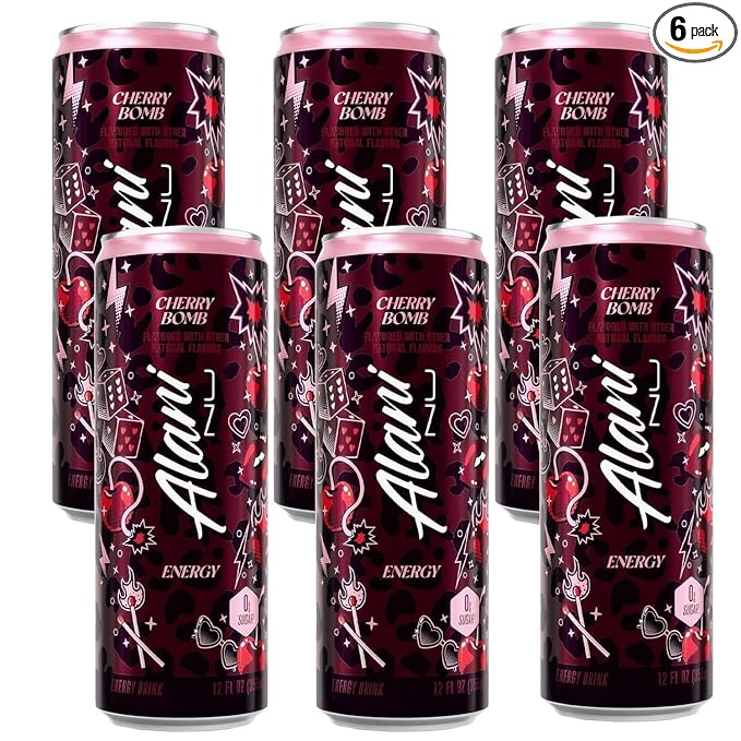 Alani Nu Cherry Bomb Energy Drink Sugar Free Low Calorie Energy Drinks - 12 fl oz Cans (6 Pack)