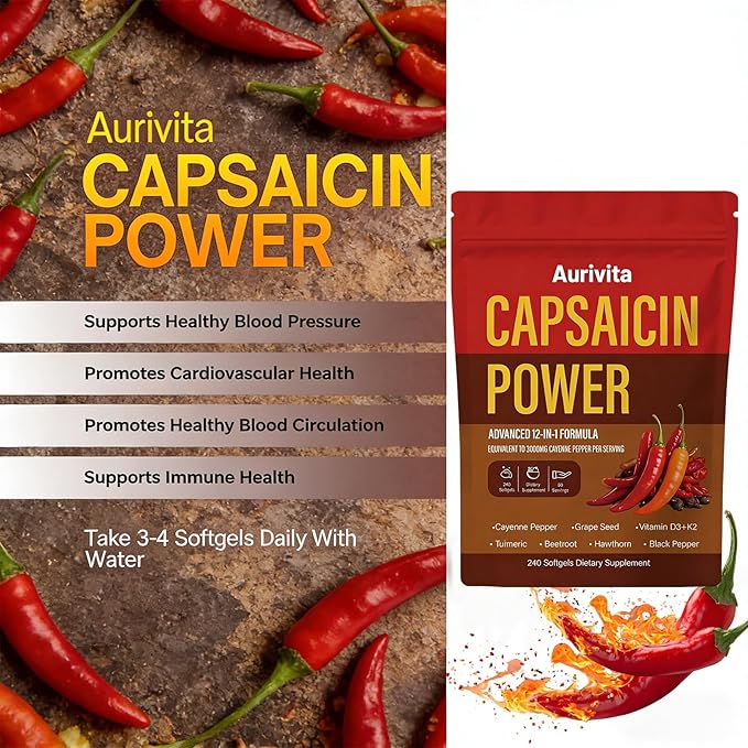 Capsaicin Power Capsaicin Softgels Cayenne Pepper &amp Beetroot Extracts - Herbal Supplement with Vitamin D3+k2 240 Softgels (1 PCS)