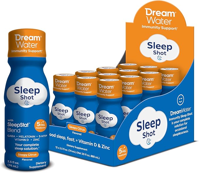 Dream Water Sleep Aid Supplement Drink Melatonin 5mg GABA 5-HTP 2.5 oz Sleep Water Snoozeberry + Immunity Sleepy Citrus 24-Pack