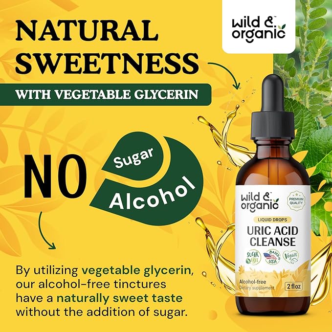 Wild &amp Organic Uric Acid Cleanse Drops - Tart Cherry Turmeric Chanca Piedra Stone Breaker Complex for Kidney Cleanse - Uric Acid Support Supplement - Vegan Sugar &amp Alcohol-Free Tincture - 2