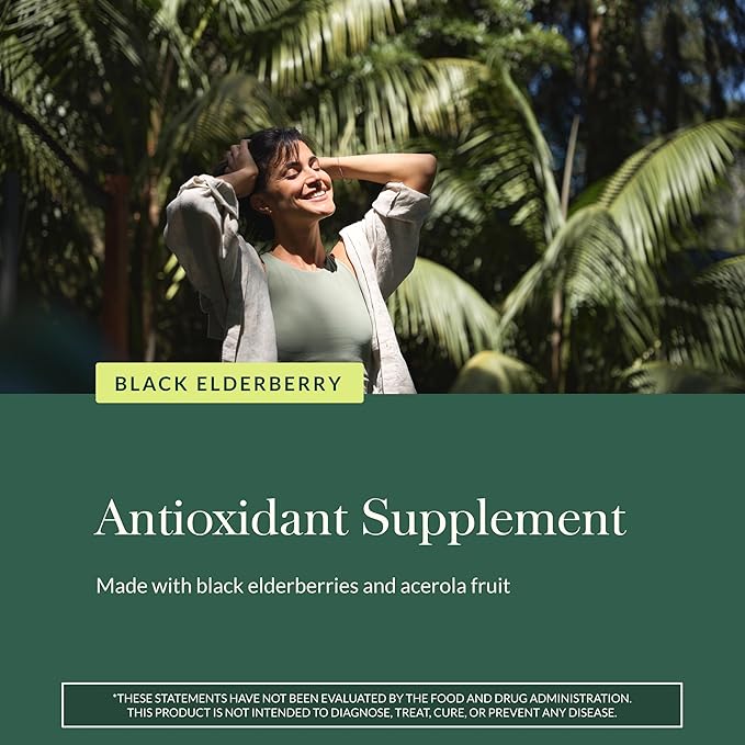 Gaia Herbs Black Elderberry - Daily Immune Support Supplement to Help Support Wellness - with Black Elderberries &amp Acerola Fruit for Antioxidant Support* - 60 Vegan Capsules (30 Servings)
