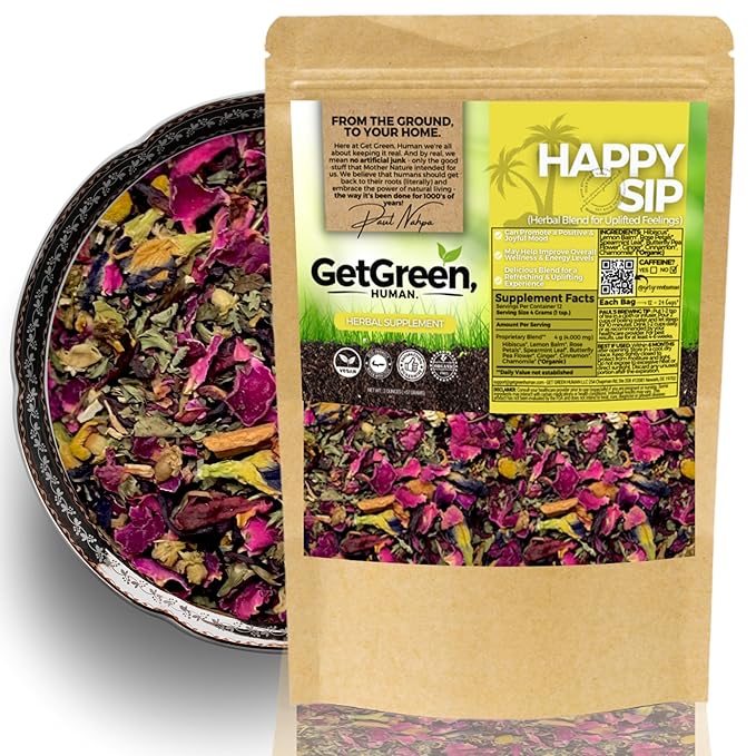 Summer Brew Natural Energy Boost Loose Leaf Tea w/ Hibiscus Lemon Balm Rose Petals | Organic Herbal Tea | 2 oz (57 gram) | Decaf Vegan Healthy ZERO Caffeine Organic Herbs Resealable | Happy S
