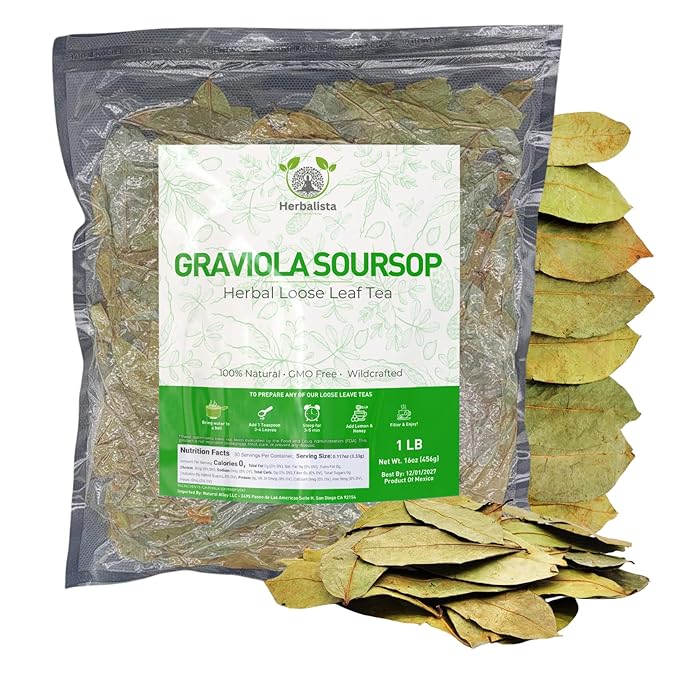 Herbalista - Premium Whole Dried Graviola Soursop Leaf 16oz (1 lb | 1400+ Leaves) | 100% Natural Guanabana Tea | Fresh Wildcrafted and Authentic | Makes 120+ Cups of Delicious Tea