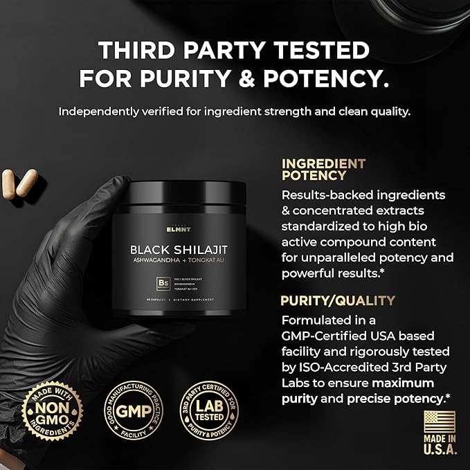 103800mg Black Shilajit for Men 100x Strength w. Ashwagandha &amp Tongkat Ali 10% Extract - Ultra Pure Himalayan Shilajit Capsules 60% Fulvic Acid - Male Enhancing Supplement Energy &amp Stamina Bo