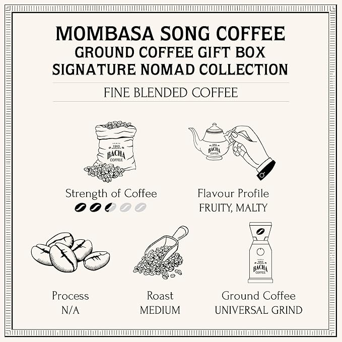 Bacha Coffee | Mombasa Song Fine Blended Ground Beans Medium Roast 100% Arabica Specialty Coffee 250g Signature Nomad Collection Gift Box
