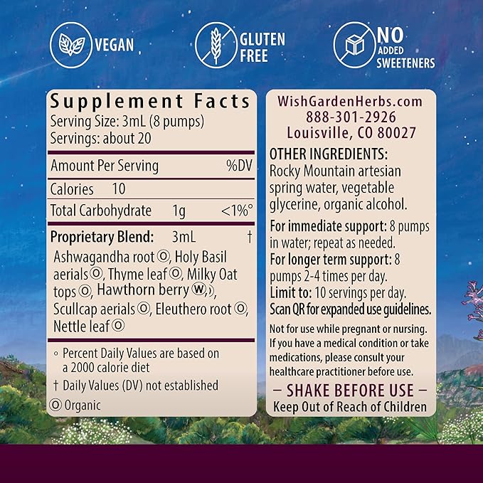 WishGarden Herbs Deep Stress with Ashwagandha - Plant-Based Liquid Herbal Adrenal Support Supplement with Ashwagandha Root and Powerhouse Adaptogens for Stress Relief Fast-Acting Stress Tincture 2oz