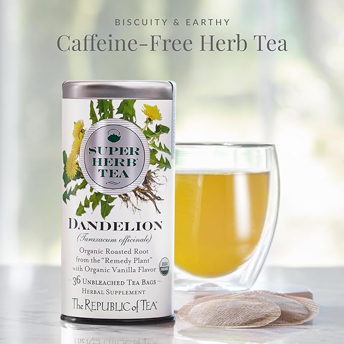 The Republic of Tea — Organic Dandelion SuperHerb Tea Refill Bag 250 Herbal Tea Bags Naturally Caffeine-Free