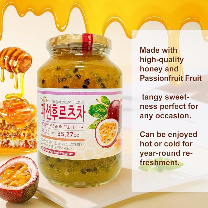 Apexy Authentic Korean Honey Passion Fruit Tea Passionfruit Puree  Just Add Hot Water Gourment Blend for Smoothies Cocktails Desserts and Spread No Artificial Colors Versatile and Natural Deligh