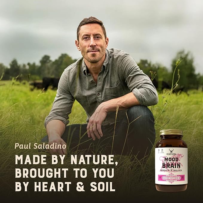 HEART &amp SOIL – 100% Grass Fed &amp Finished Beef Brain Supplement from Regenerative Cattle – for Cognitive Function &amp Memory – 3000mg Focus Supplement with Beef Organs – Glass Bottle – 180 Ca