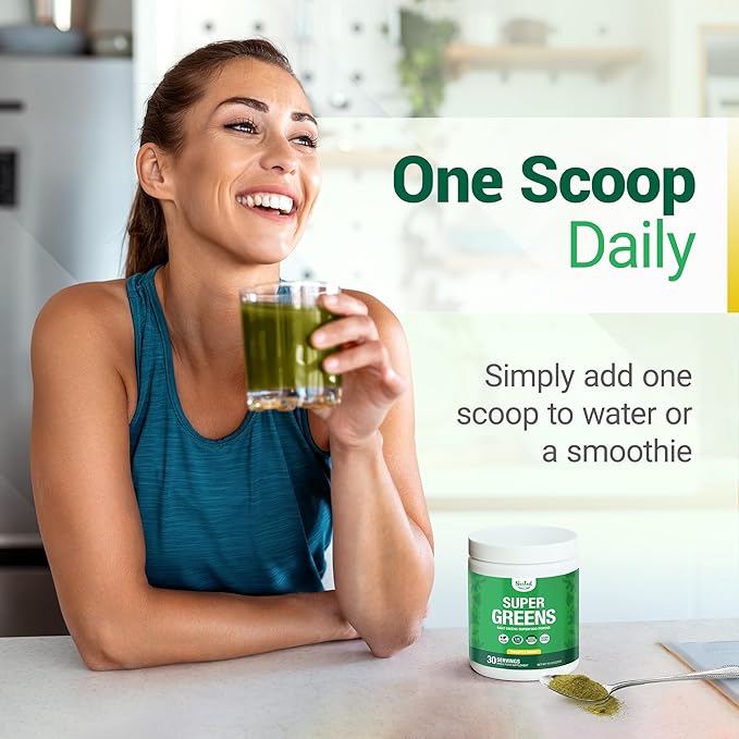 Nested Naturals Super Greens Daily Superfood Powder - Certified USDA Organic Green Powder w/Whole Foods Spirulina Wheat &amp Barley Grass - Probiotics Fiber &amp Enzymes - Pineapple Mango 30 Ser