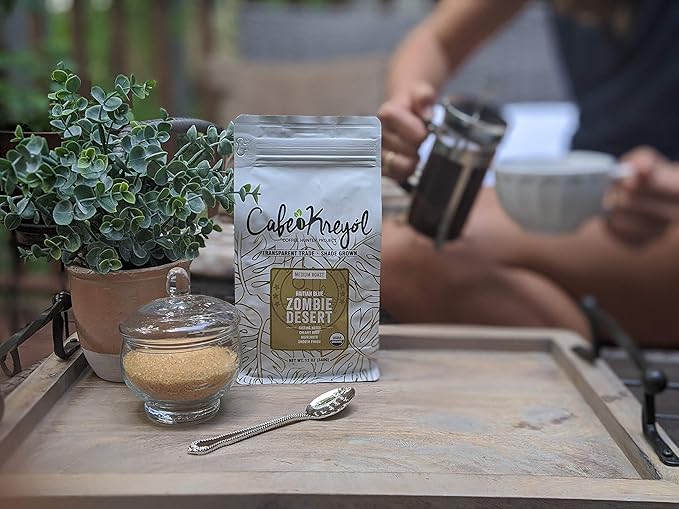 Cafe Kreyol Organic Zombie Desert | 12 oz - Haitian Blue Medium Roast Coffee - Whole Bean – Low Acidity Creamy Body &amp Hazelnuts with a Smooth Finish USDA Certified Organic (2 Pack)