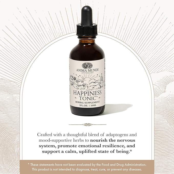 Anima Mundi Apothecary Herbal Ashwagandha Drops - Happiness Tonic for Gentle Mood Support and Relaxation - Adaptogenic Drops with Organic Ashwagandha Rhodiola St. John's Wort &amp More (2oz / 59ml)