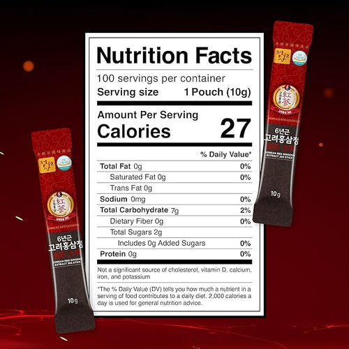 6-Year Korean Red Ginseng 365 | 100 Sticks | Vegan | 7mg Ginsenosides Per Stick | 100-Day Supply