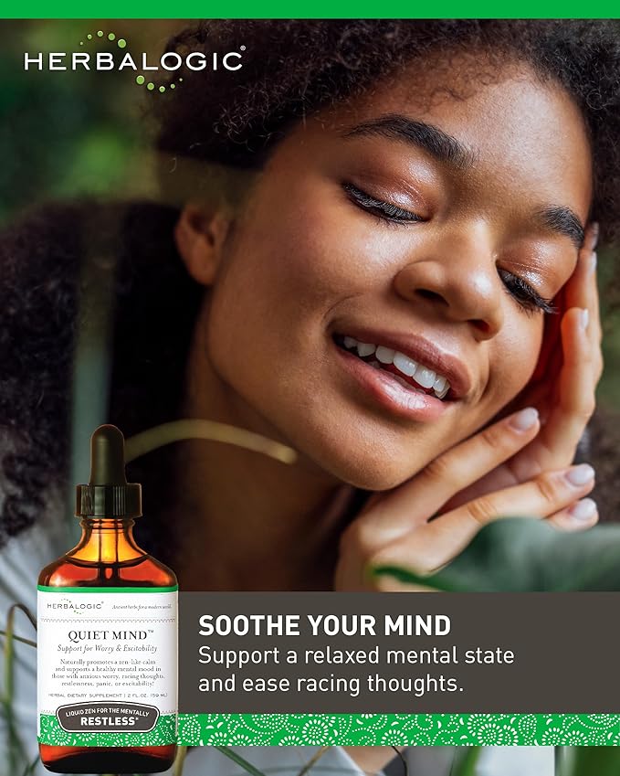 Herbalogic - Quiet Mind Liquid Herb Drops - Non-Sedating Promotes a Feeling of Zen-Like Calm - Eases Worry and Panicky Mood - Based on The Traditional Chinese Formula GUI Pi Tang - 2 Fl. Oz.