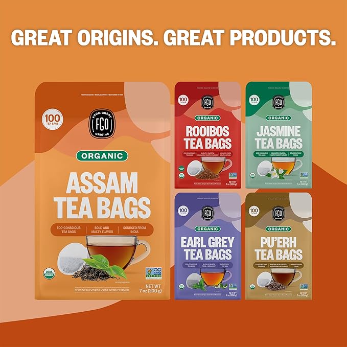 FGO Organic Assam Tea 100 Count Eco-Conscious Black Tea Bags Resealable Bag Packaging May Vary (Pack of 1)