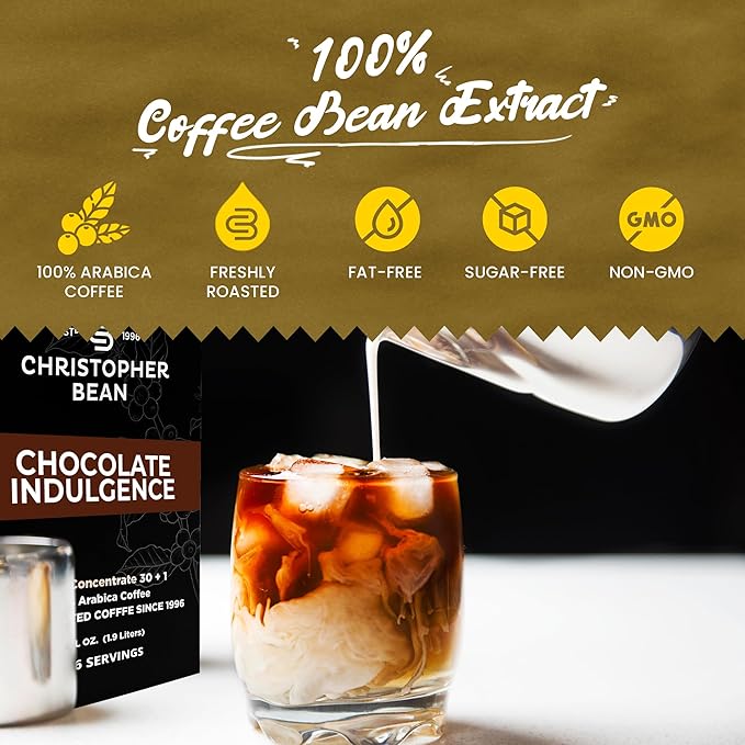 Christopher Bean Coffee - 396 servings 30 to 1 Blend Bag in Box Liquid Instant Coffee or Cold Brew Coffee Concentrate - Hot or Iced Coffee - Chocolate Indulgence