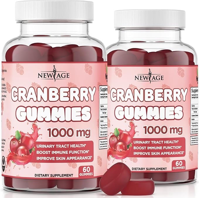 NEW AGE Cranberry Gummies Urinary Tract Health Gummies 1000mg - Supports Bladder Kidney UTI - Vegetarian (Cranberry 120 Count)