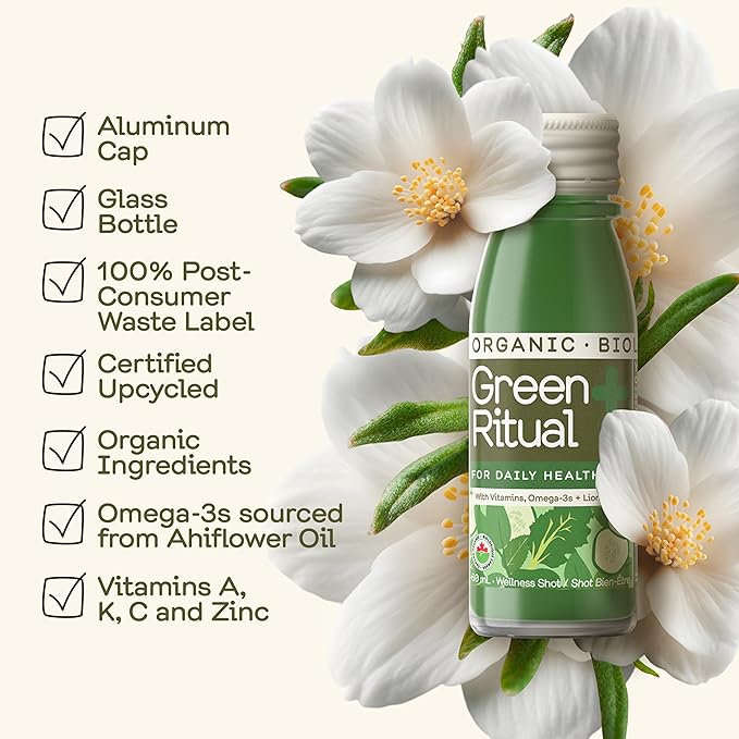 Greenhouse Juice Green Ritual Wellness Shot Brain-Boosting 12-Count 60mL Glass Bottles with Cucumber Spinach Vitamin C &amp Magnesium Supplement 2 Oz Pack of 12