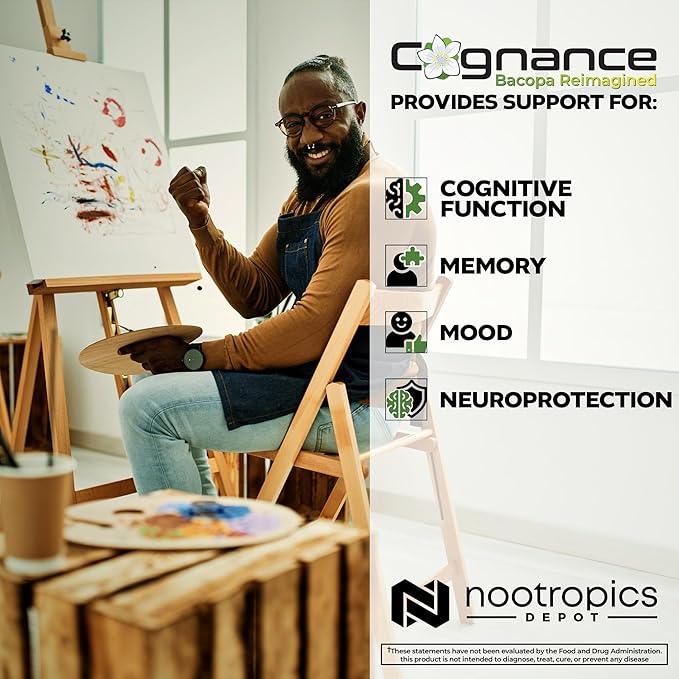 Nootropics Depot Cognance Enhanced Bacopa Capsules | 100mg | 10% Ebelin Lactone | Bacopa monnieri | Mood Memory &amp 5-HT2A Activation 60 Count (Pack of 1)
