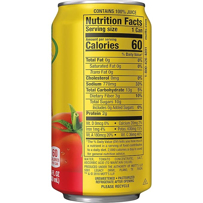 Mott's 100% Tomato Juice 11.5 Fluid Ounce Can 24 Count