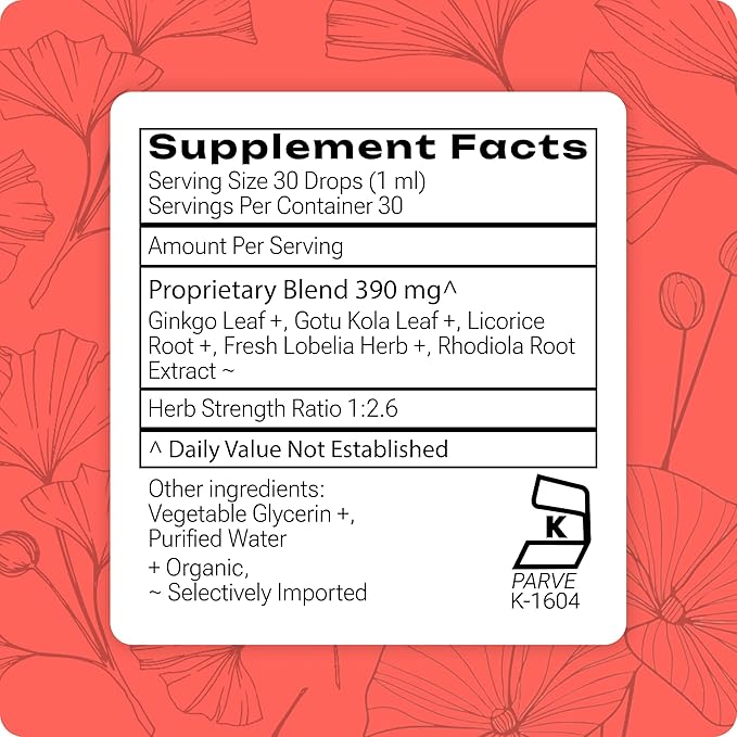Grama Wellness - Focus &amp Attention Organic Kids Brain Vitamins &amp Cognitive Support Drops ADHD Supplement with Ginkgo Biloba Rhodiola Gotu Kola Licorice Root | Made in USA – 30 Servings
