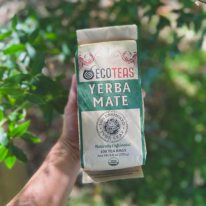 ECOTEAS Premium Organic Yerba Mate Tea Bags – Natural Energy &amp Detox Herbal Tea – Coffee Alternative - Kosher Non-GMO Gluten-Free - 100 Unsmoked Bulk Bags 8.8 oz (Pack of 2)