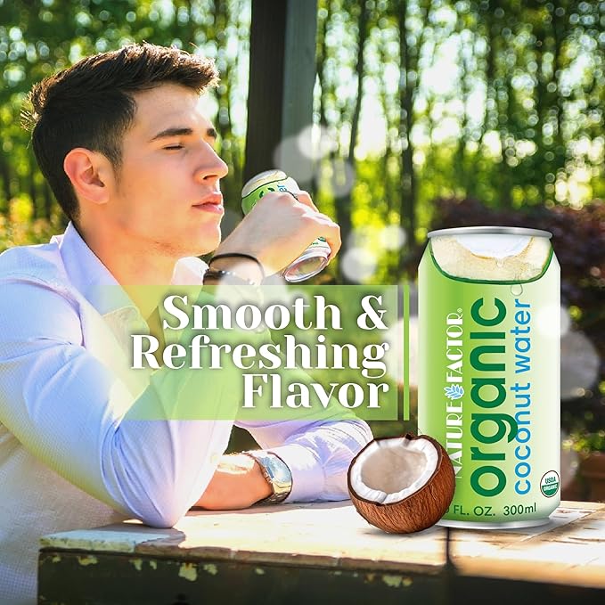 Nature Factor Organic Coconut Water - Pure Pressed Coconut Water Organic Electrolytes - 10 Fl Oz (Pack of 12)
