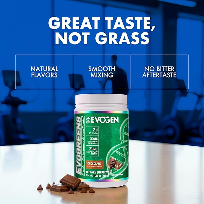 Evogen Evogreens | Premium Performance Greens Superfood Spirulina Pomegranate Probiotics Kale | 30 Servings (Chocolate 30 Servings)