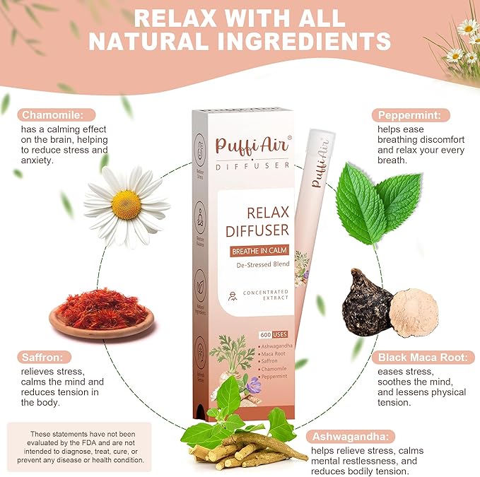 Herbal Diffuser Duo Relax and Energy Diffuser with Extract of Natural Caffeine and Chamomile 100% Natural Swap Calm &amp Focus Duo 600 Uses Each