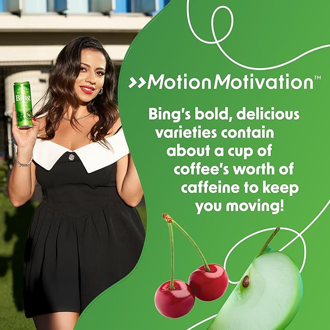 BING CRISP Energizing Juice Beverage – Apple &amp Cherry (12oz/12pk) – Made with REAL Juice! Only 2g added Sugar Low Calorie 5 B-Vitamins &amp Ginseng 100mg Caffeine Vegan Gluten + Dairy Free.
