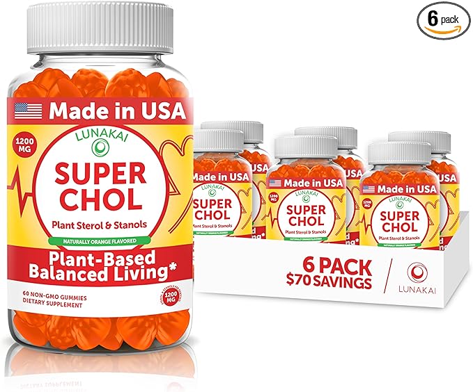 Lunakai USA Made Super Chol Gummies – 1200mg Plant Sterols &amp Stanols for Natural Cholesterol Support – Daily Phytosterol Supplement for Adults – 6 Pack