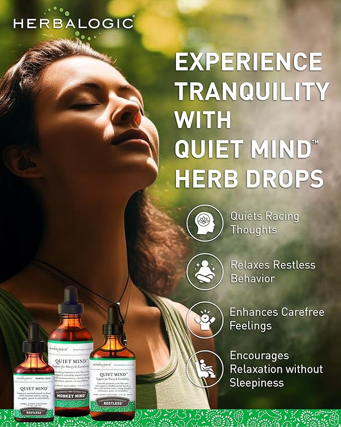 Herbalogic - Quiet Mind Liquid Herb Drops - Non-Sedating Promotes a Feeling of Zen-like Calm - Eases Anxious Worry and Panicky Mood - Based on the Traditional Chinese Formula Gui Pi Tang - 4 Fl. Oz.