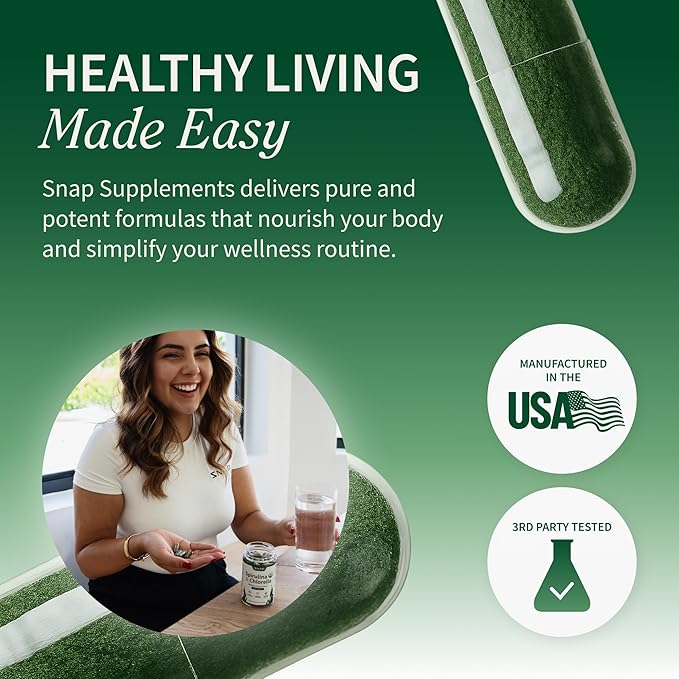 Snap Supplements Organic Spirulina and Chlorella - Protein Rich Blue Green Algae Superfood Supplement for Energy and Immune Support 120 Vegetarian Capsules (30 Servings 1 Month Supply)