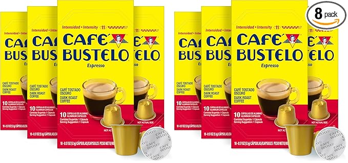 Café Bustelo Aluminum Espresso Capsules Dark Roast Coffee Nespresso Original Line Compatible Intensity 11 10 Count (Pack of 8)