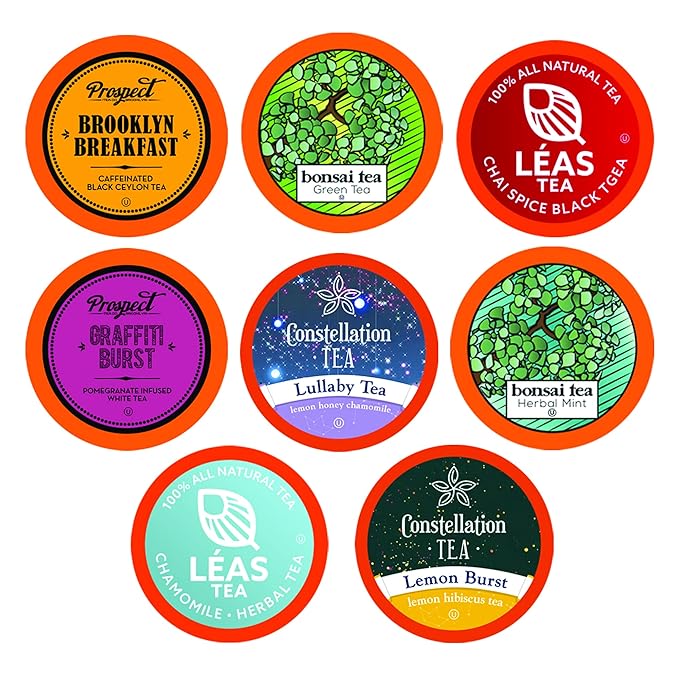 Two Rivers Coffee Tea Pods Compatible with K Cup Brewers Including 2.0 Variety Sampler Assorted Tea Pack 5 Cups Of Each Flavor 40 Count