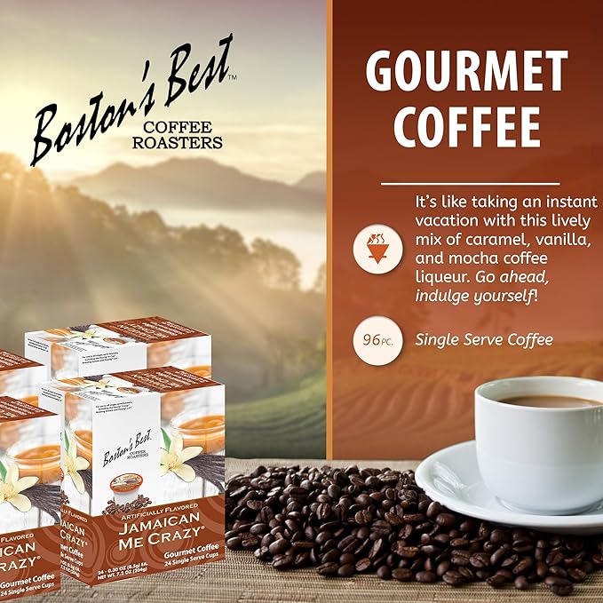 Boston’s Best - Jamaican Me Crazy Flavored Delicious Gourmet Coffee Compatible with Keurig Coffee Maker 24 Count (Pack of 4)