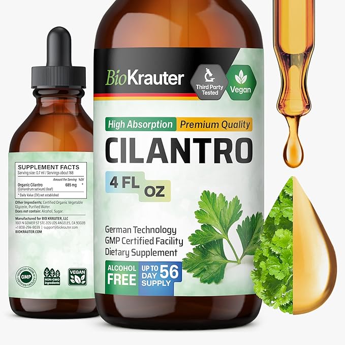 BIO KRAUTER® Cilantro for Detox Cleanse - Vegan Antioxidant Supplement Natural Cilantro Tincture 650 mg per Serving - Liquid Coriander Leaf Supplement Alcohol &amp Sugar Free 4 Fl.Oz 56-Day Supply