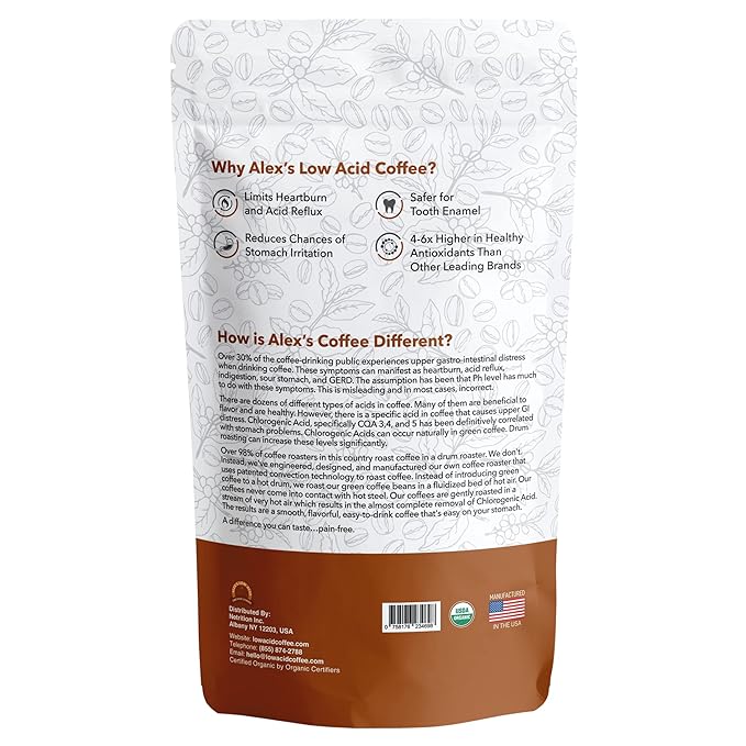 Alex's Low Acid Organic Coffee 12oz Bag - Fresh Ground French Roast (Pack of 2)