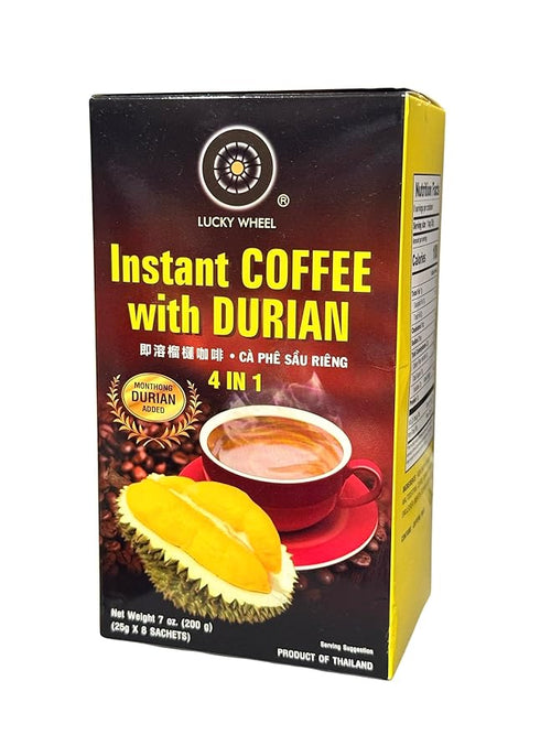 2 Packs - Instant Coffee with Durian 4 In 1 - Ca Phe Hoa Tan Vi Sau Rieng 4 IN 1-8 Sachets per Box with 2 Boxes per Order - Product of Thailand
