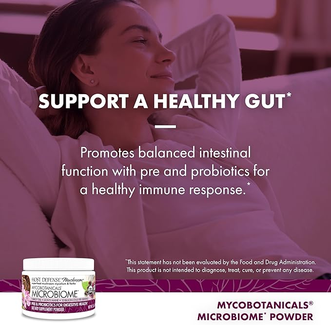 Host Defense MycoBotanicals Microbiome* Powder - Digestive &amp Immune Health Support Supplement - Gut Health Supplement with Turkey Tail Lion's Mane &amp Reishi - 3.5 oz (33 Servings)*