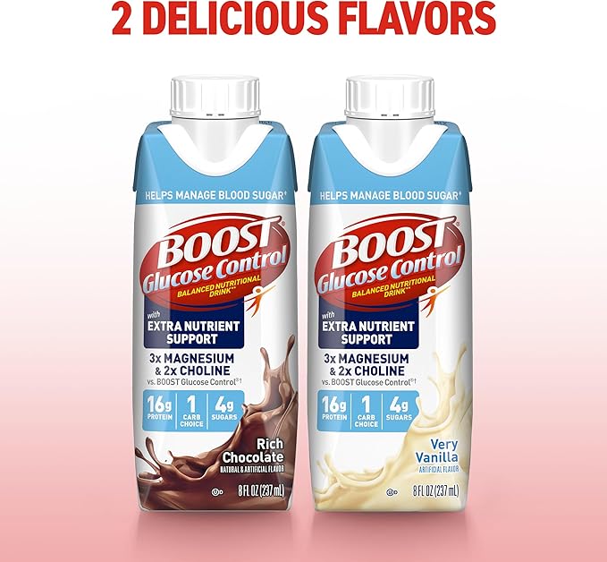 BOOST Glucose Control Ready to Drink Nutritional Drinks with Extra Nutrient Support DrinkRich Chocolate8 Fl Oz(Pack of 48)