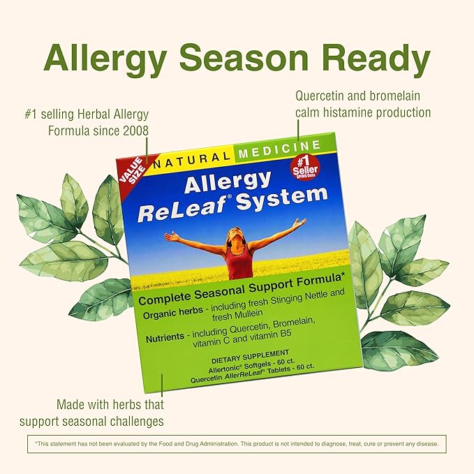 Herbs Etc. Allergy ReLeaf System - Seasonal Discomfort Supplement - Provides Seasonal Support for Sneezing &amp Itchy Eyes - Supports Sinus Function - 60 Softgels (60 Servings) 60 Tablets (60 Servin