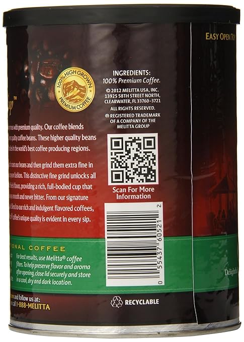 Melitta Coffee Classic Decaf Ground Medium Roast 10.5-Ounce Cans (Pack of 12)