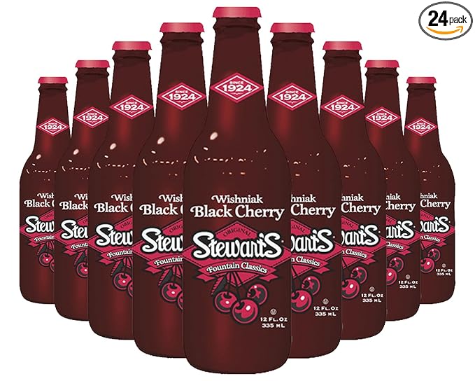Stewart's Wishniak Black Cherry Soda 12 fl oz (24 Glass Bottles)