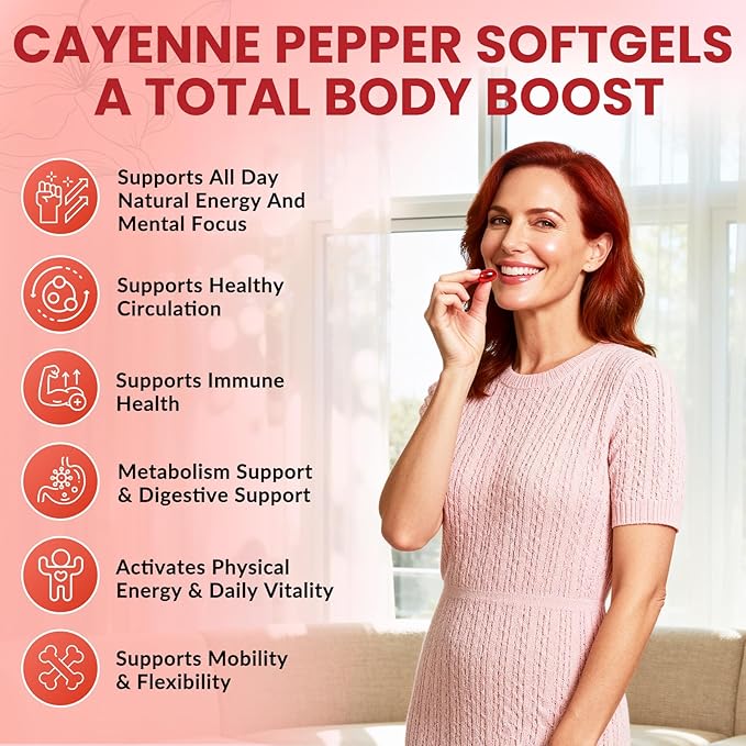 Cayenne Pepper Softgels Supplement Cayenne Pepper Capsules with VitaminD3+K2Berberine Q10 Omega-3 Turmeric Hawthorn Beetroot Supports Leg Vein Digestive &amp Heart Vessel Health 240 Softgel