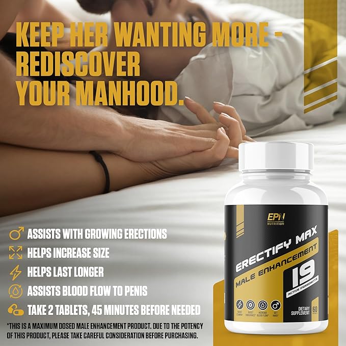 ERECTIFY MAX Pills for Men Fast Acting Erection Support | New Ultra Dosed Male Enhancement to Maximize Blood Flow Thickness &amp Boost Libido | Horny Goat Weed + 18 Ingredients - 60 Tablets