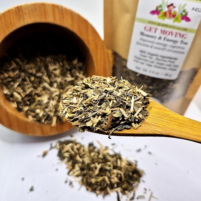 MEMORY &amp ENERGY TEA – Focus &amp Clarity Blend with Ginkgo Biloba Brahmi &amp Green Tea – Organic Non-GMO – Formulated by Master Herbalist Khabir