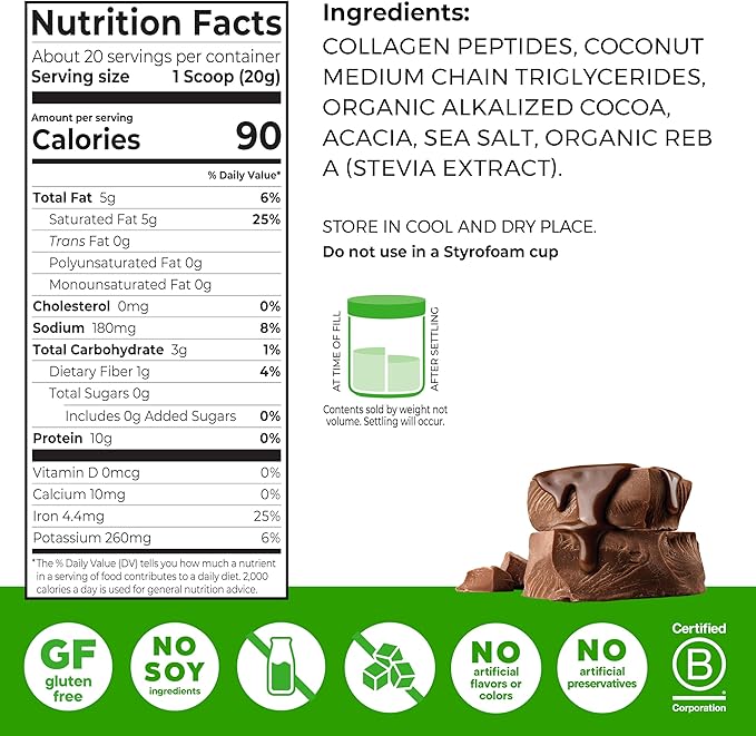 Orgain Keto Collagen Protein Powder Chocolate - 10g Grass Fed Hydrolyzed Collagen Peptides for Women &amp Men Type I &amp III 5g MCT Oil - Hair Skin Nail &amp Joint Support Non-GMO Gluten F