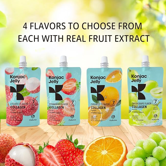 Hethstia Konjac Jelly Collagen Peptides Various Flavors and Konjac Jelly Apple Flavor – 10 Packs Drinkable Fruit Jelly Squeeze Pouches
